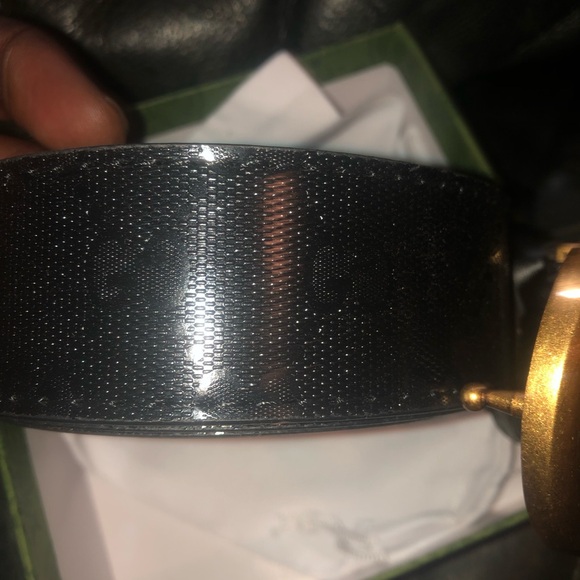 Black Leather Belt with Gold GG Buckle - Picture 3 of 3